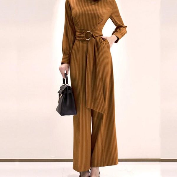 

women's jumpsuits & rompers women fashion office workwear casual elegant lady striped long pants romper belt o-neck loose, Black;white