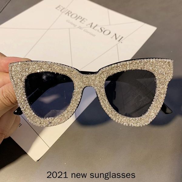 

sunglasses 2021 design vintage sparkling rhinestone women men fashion cat eye sun glasses shades for female nx, White;black