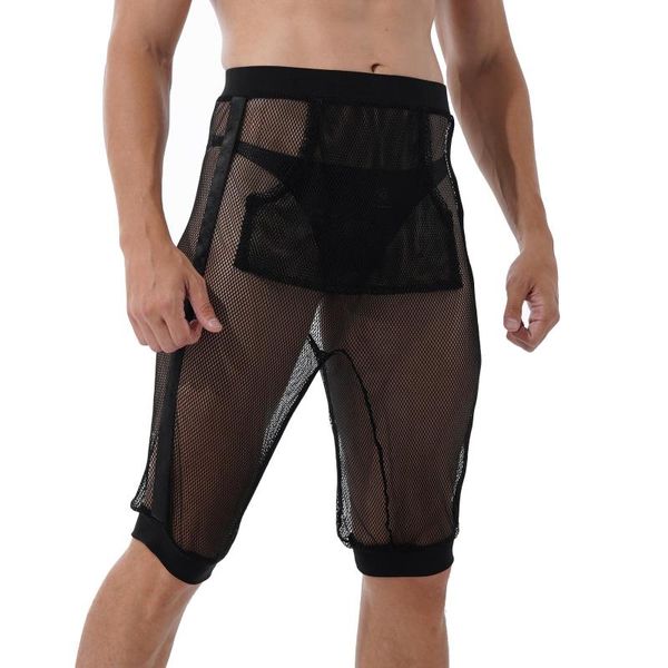 

men's shorts summer fashion men mesh fishnet hollow out see-through elastic waistband with front pocket for nightclub stage performanc, White;black