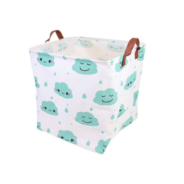 

foldable cotton linen sundries container cartoon dirty clothes bucket waterproof laundry hamper with handle (green cloud) bags