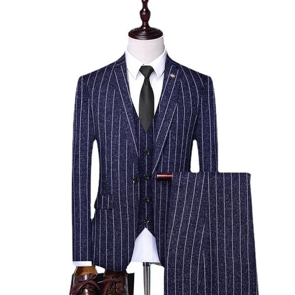 

men's suits & blazers (jacket+vest+pants) wonderful groom male wedding prom stripe suit slim tuxedo men formal business work wear 3pcs, White;black
