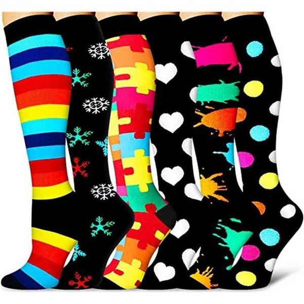 

compression sock 3/6/7 pairs/set socks sports graduated fit running flight travel hiking 211204, Black;white