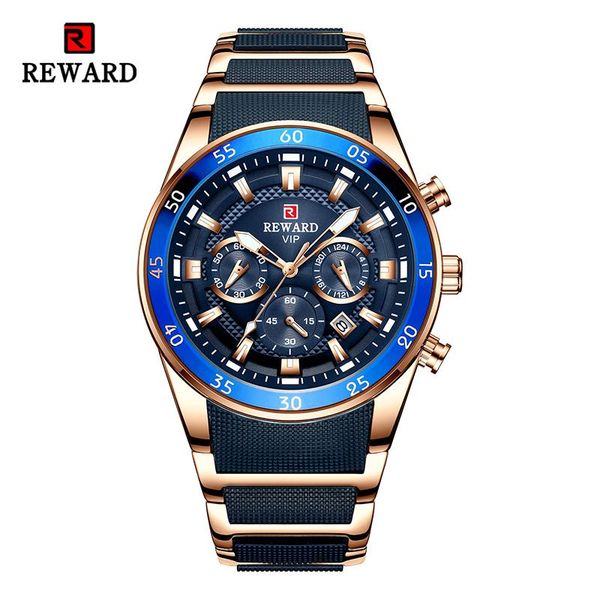 

wristwatches reward luxury men watch stainless steel sport waterproof quartz chronograph luminous fashion wrist watches timepiece for m, Slivery;brown