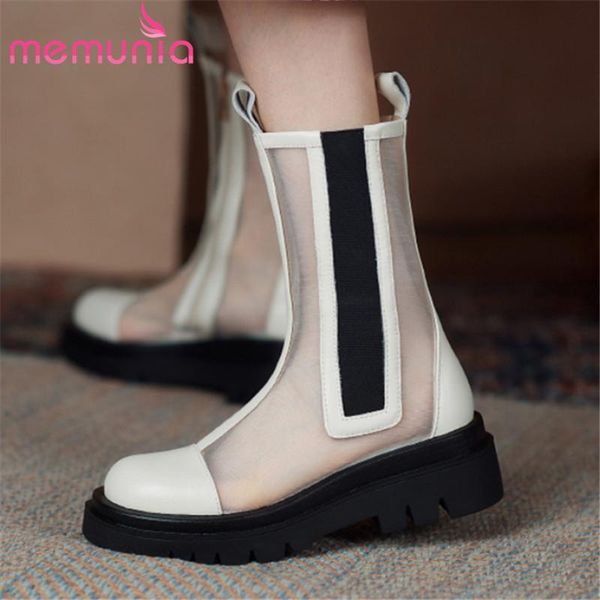 

boots memunia 2021 punk thick bottom casual shoes women genuine leather +mesh spring summer ankle, Black