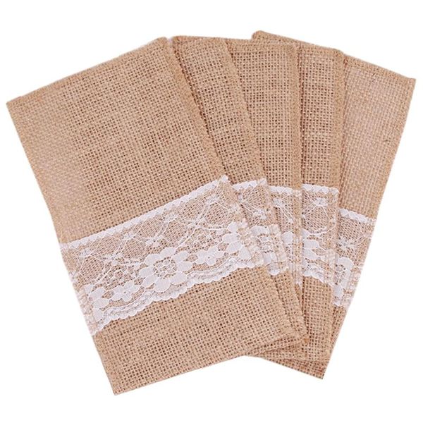 

dishes & plates canvas jute lace bag cover decorative for wedding 40 pieces 11x21cm