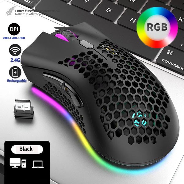 

mice 2.4g wireless gaming computer mouse with usb receiver gamer 7-button rechargeable rgb backlit lightweight honeycomb shell mause