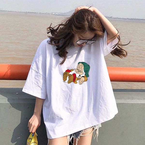 

cotton summer short sleeve female student korean loose large versatile t-shirt, White
