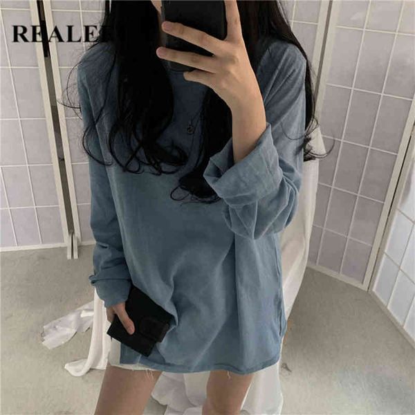

spring summer cotton women loose t-shirts solid bottoming long sleeve casual korean oversize minimalism 210428, White