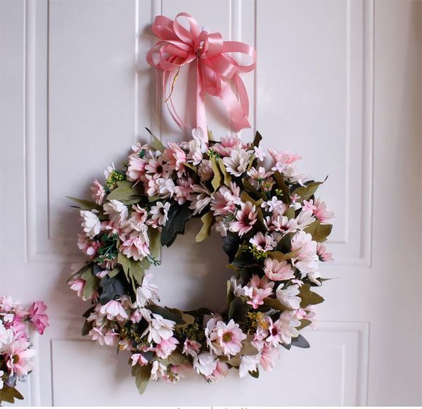 Dekorative Blumenkränze Zhen Hua Huan Türbehang Hochzeit Wandbild Künstliche Seidenblumenschnur Gerbera Hellrosa Blau Handgefertigter OPP-Beutel