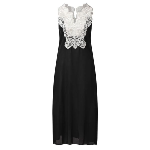 

casual dresses women lady clothing vintage daily female outfit v neck splicing sleeveless lace hollow summer dress robe vestido, Black;gray