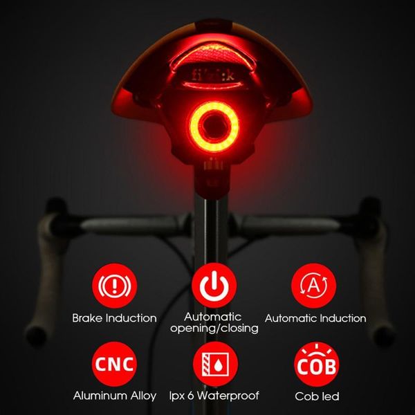 

in stock smart bicycle rear light auto start/sbrake sensing ipx6 waterproof usb charge cycling tail taillight bike led lights