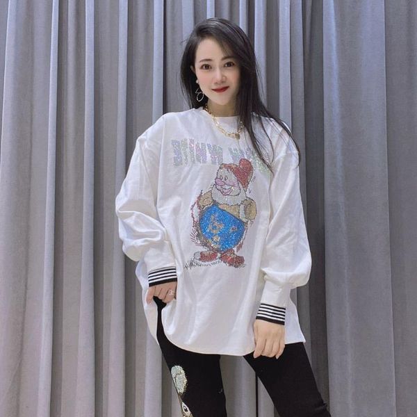 

women's t-shirt can be worn outside in autumn and winter with special fake two-piece cuffs large edition, White