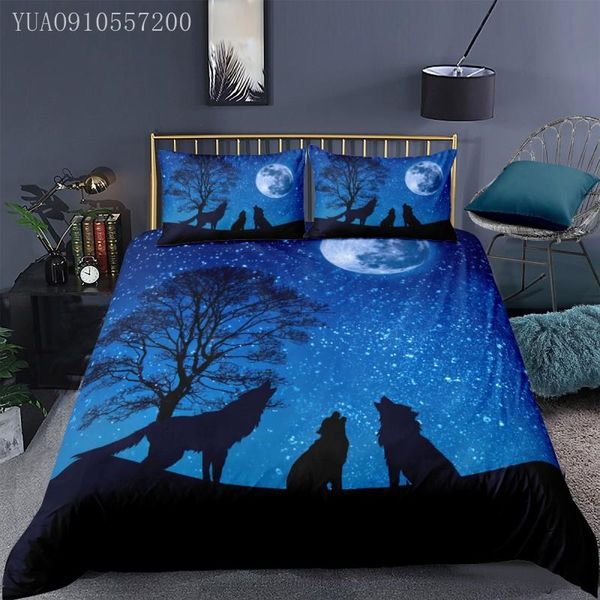 

bedding sets cartoon animal 2/3 pcs for children boy girl and bed linings moon starry sky wolf duvet cover with pillowcase