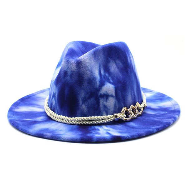 

colorful wide-brim double-sided tie-dye felt jazz fedora hats fot women formal dress wedding trilby party cap, Blue;gray