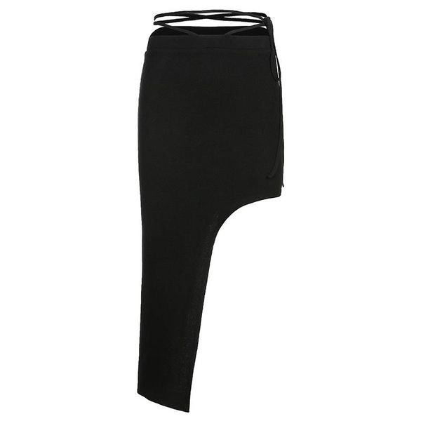 

skirts street personality fashion trend waist lace irregular hollow solid color skirt female summer 2021, Black