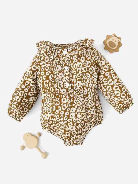 

baby leopard print ruffle trim bodysuit she, Blue