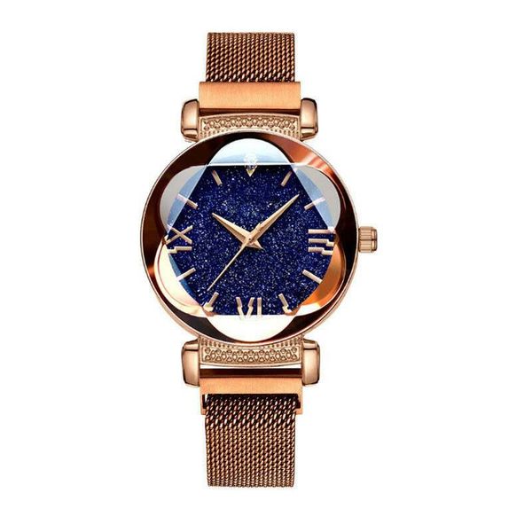 

wristwatches rose gold women watch 2021 magnetic starry sky lady wrist mesh female clock 100pcs/lot, Slivery;brown