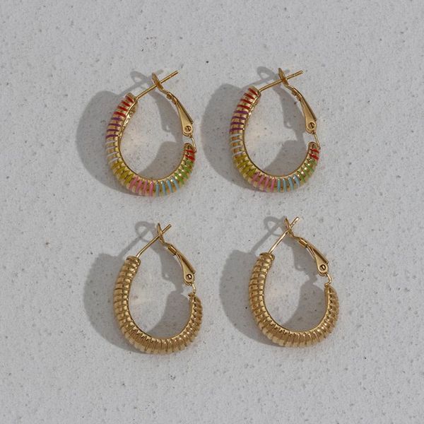 

hoop & huggie trendy arival special design stainless steel gold plated colorful water proof tarnish oval earrings for women, Golden;silver
