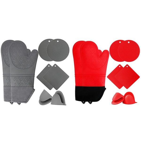 

disposable gloves silicone oven mitts and pads set, jumeijia 8pcs extra long kitchen with non-slip heat