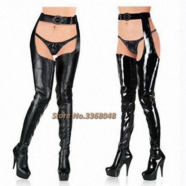 

boots patent leather belt thigh high over the knee platform runway t show night club pole dance thin heel, Black