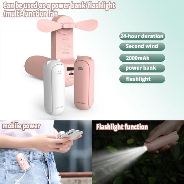 

electric fans mini fan portable enduring silent foldable usb rechargeable hold small air cooler with power bank function
