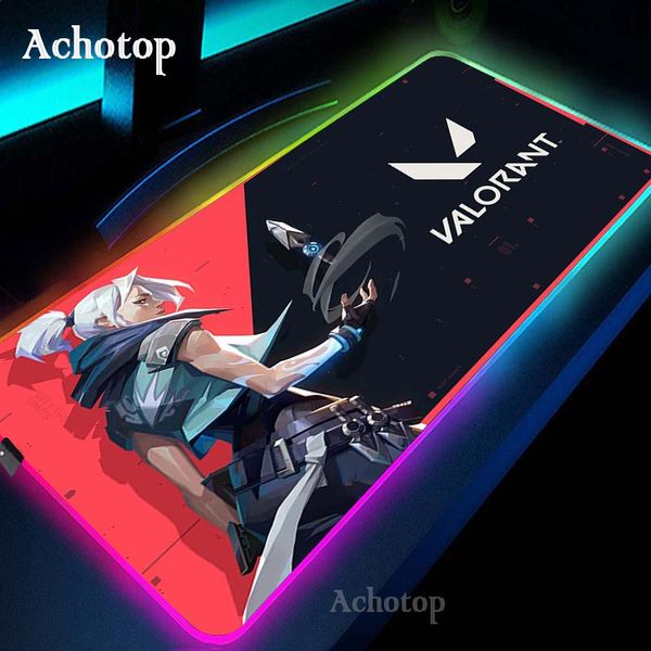 

mouse pads & wrist rests anime valorant large rgb gaming glow pad gamer keyboard mousepad led light usb wired non-slip mice 7 dazzle colors