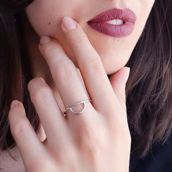 

cluster rings laramoi 925 sterling silver simple korean style vertical half circle for women charm jewelry ring gift parties travels, Golden;silver