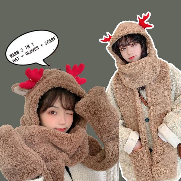 

scarves scarf women luxury winter christmas hat set female autumn bear cute plush warm one women's cachecol, Blue;gray