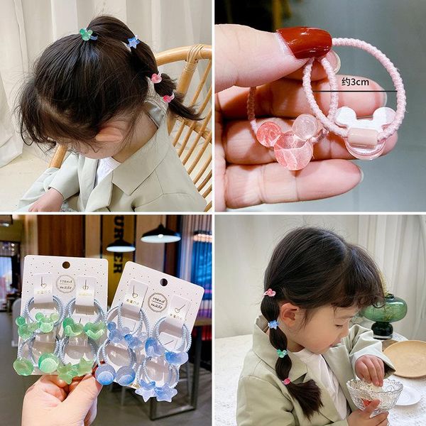 

hair accessories 4 pairs crystal jelly fruit ties for girls sweet elastic bands gradient color rubber strawberry ponytail holder, Slivery;white