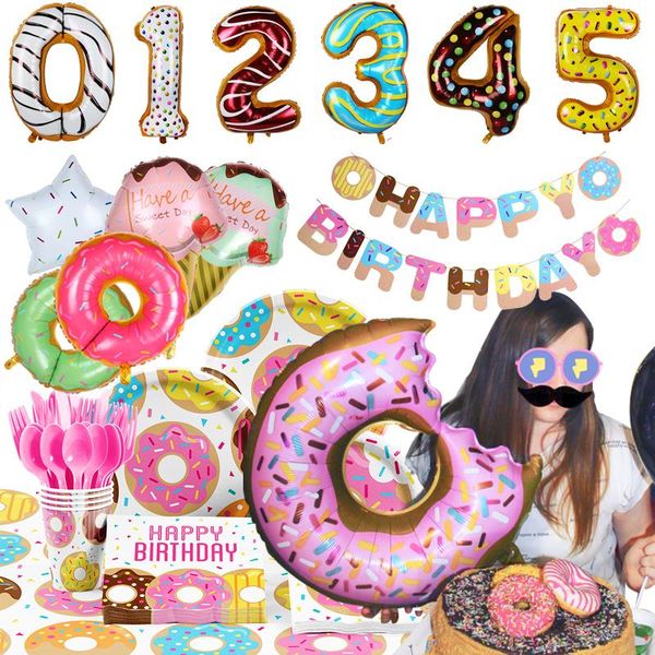 

party decoration disposable donut tableware kids favors birthday tablecloth and paper plates baby shower table accessories
