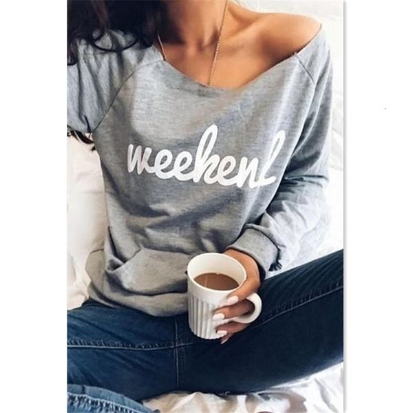

women autumn one shoulder letter printing harajuku hoodies asymmetrical collar strapless long sleeve moletom wz* 210813, Black