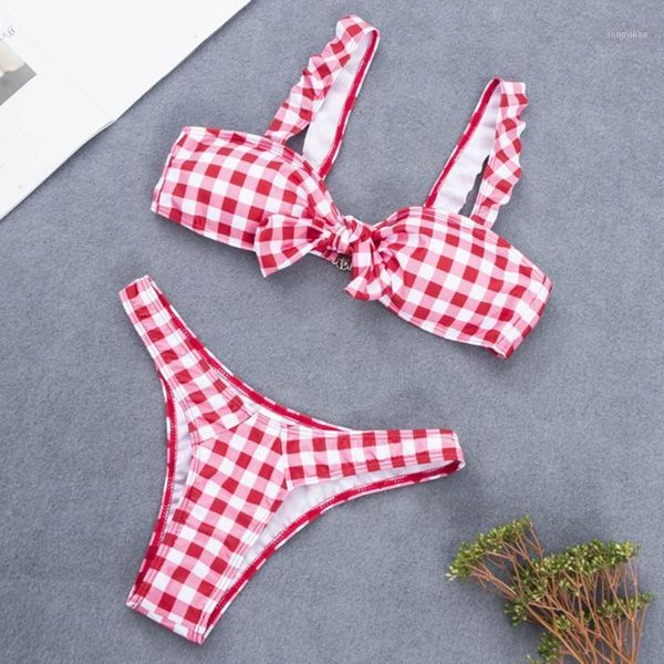 

tankini swimsuit bikini set 2021 swimwear swimming suit for women printed plaid bathing thong may bathers maillot women's, White;black