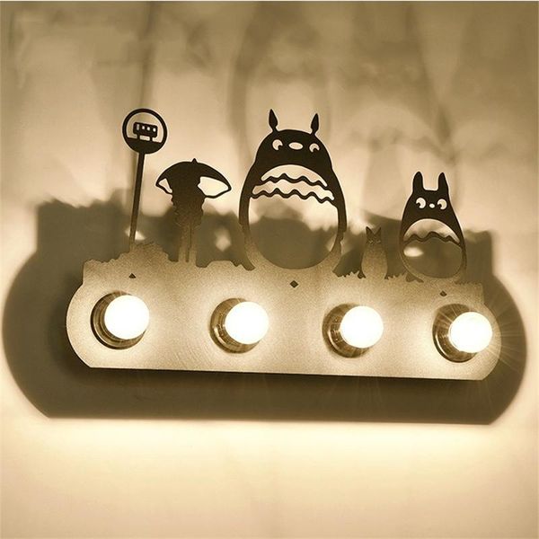 

vintage industrial iron sconce wall light,cute totoro deer horse cat bird lamp 4 lights for home bedroom bedside decor lamps