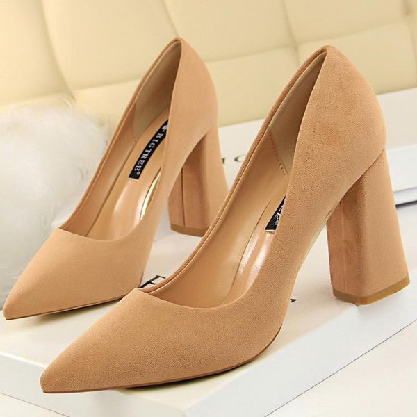 

dress shoes thick heel woman pumps suede women heels office pointed toe high wedding female, Black