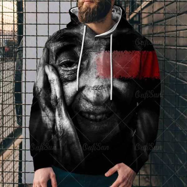 

2021 fashion new oumie terror seri printed men's 3d sweater street trend loose sports hoodiemql3, Black