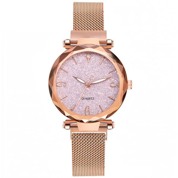 Mulheres de ouro rosa assistem magnético Stary Sky Lady Wrist Watch Mesh Mulheres colorir dois