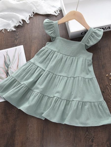 

little girl's butterfly sleeve ruffle dress she, Red;yellow
