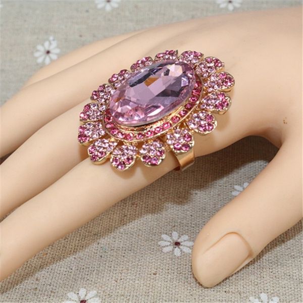 

vintage oversized luxury crystal glass opening adjustable ring lovers rings random mix color, Silver