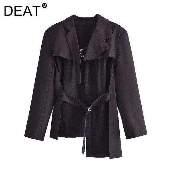 

women's suits & blazers [deat] 2021 autumn fashion tide long sleeve solid color turn-down collar hollow out personality women blazer 13, White;black