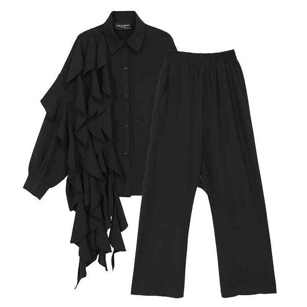 

women's two piece pants [eam] ruffles wide leg suit lapel long sleeve black loose fit women fashion spring autumn 2022 1dd2447 7bc6, White