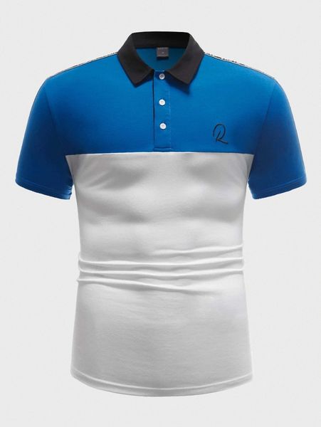 

men letter embroidered colorblock polo shirt e2sv#, White;black