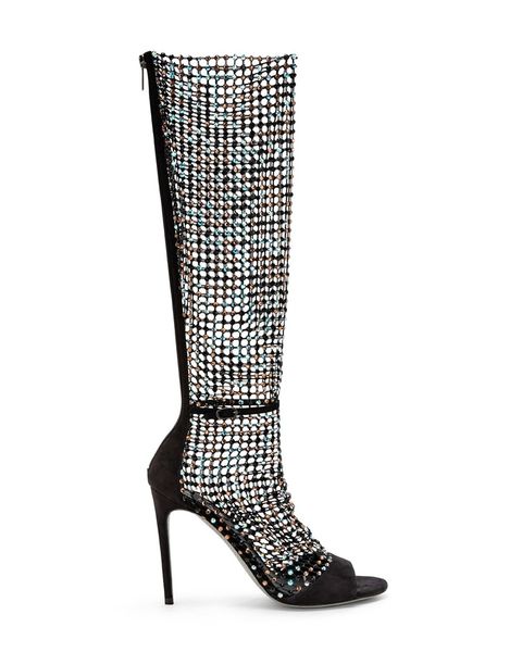

2021 lady real leather ladies 9.5cm high heel sandals shoes colourful diamond open toe one-line buckle wedding party boots booties zipper si, Black