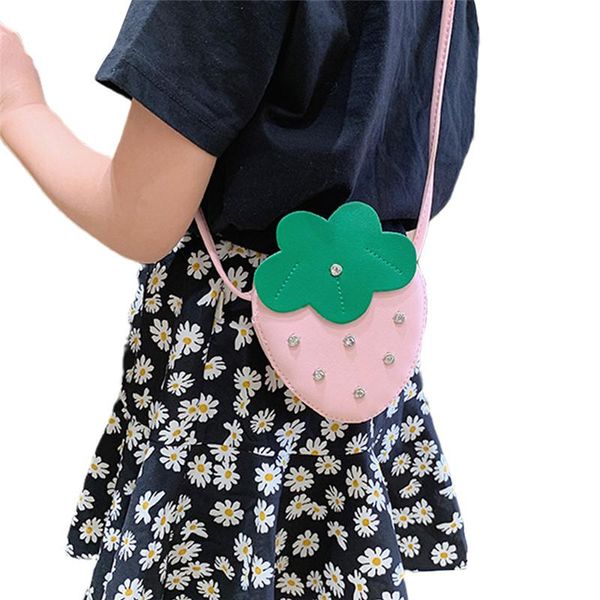 

purse girl strawberry rivet crossbody bag zipper mini wallets children summer holiday tote handbag contrast color pu leather, White