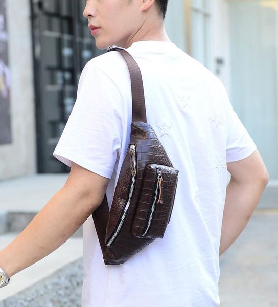 

men's pu shoulder bags 3 colors fashion alligator chest bag casual crossbody bolsos mujer bolsas 2021 7.4 waist
