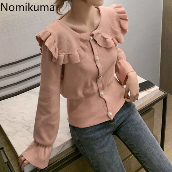 

nomikuma turn down collar long sleeve cardigan women solid color single breasted sweet sweater autumn clothes sueter mujer 3c624 210514, White;black