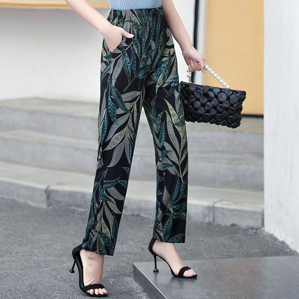 

women harem pants summer print beach pencil pants casual plus size 5xl plaid pants women high waist ankle-length trousers 210319, Black;white