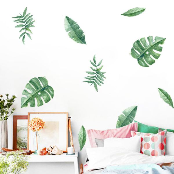 Großhandel diy pastorale stil wandaufkleber 6 blatt tropische grüne blätter aufkleber selbstklebende schlafzimmer kindergarten mural wohnkultur