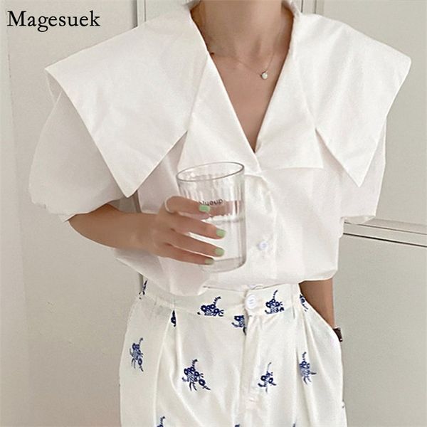 

turn-down collar loose korean white blouse women clothing puff short sleeve summer woman shirt chic elegant plus size 14448 210512