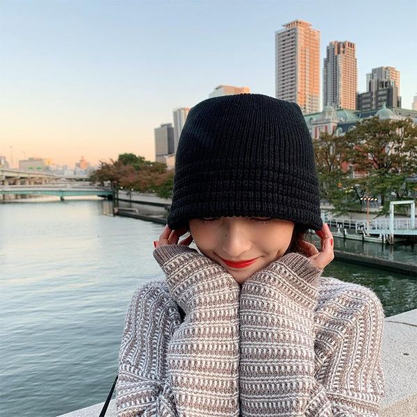 

warm and thick knitted fisherman's hat women's winter wide brim vintage wool hats, Blue;gray
