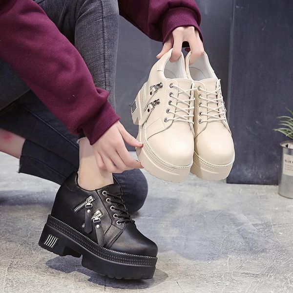 

japanese fashion thick-soled trend british style simple casual single shoes women's platform women chunky sneaker dress, Black